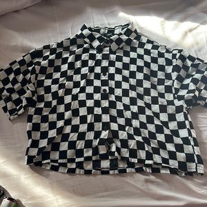 Cropped Checkered Button Up Shirt